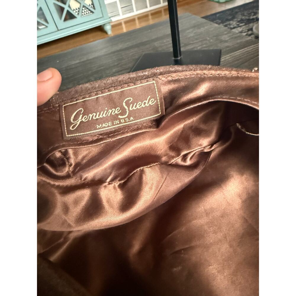 6/$25 Vintage New York Chocolate Brown Derby Newsboy Hat Genuine Suede - Picture 4 of 5